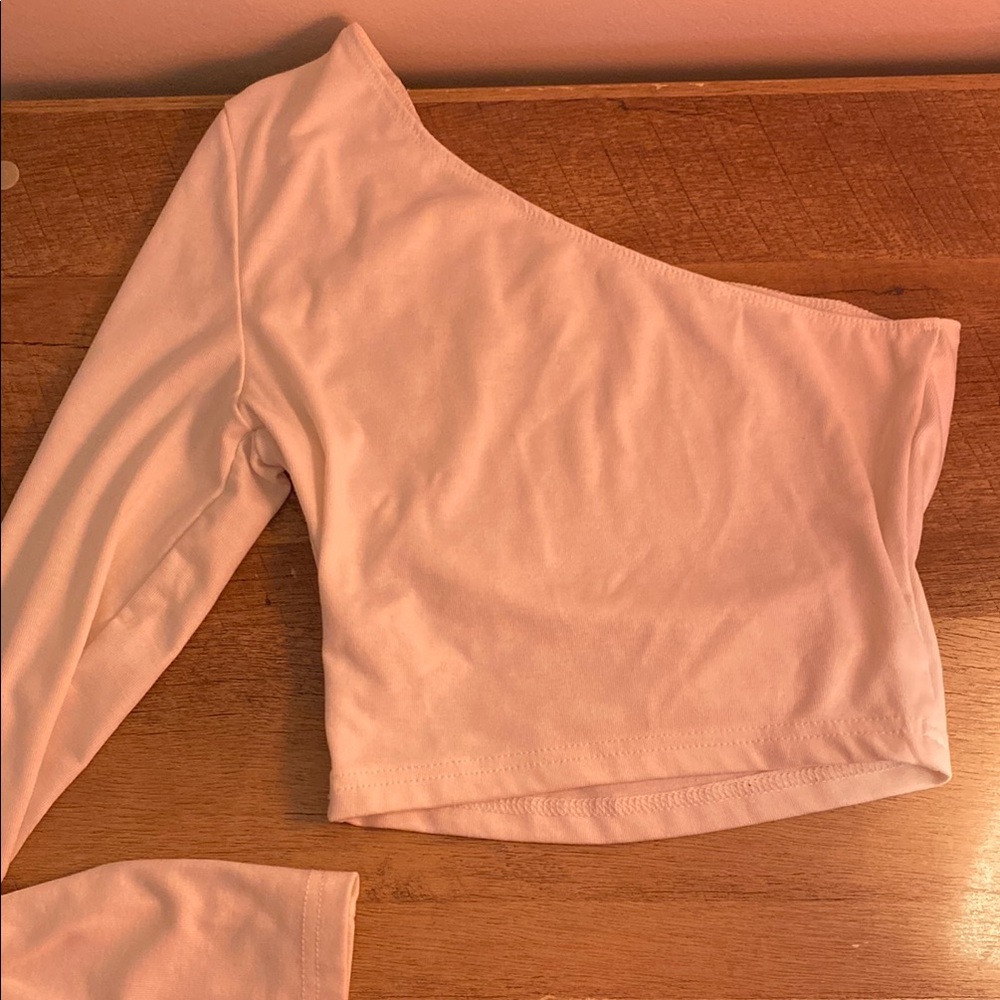 SHEIN White One-Shoulder Crop Top